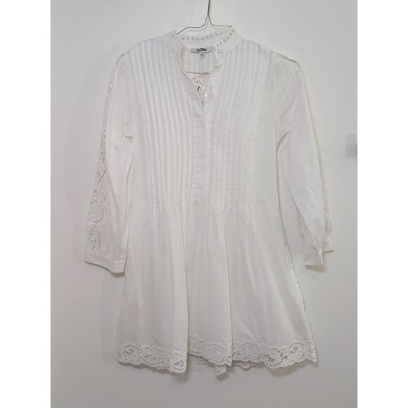 Madewell Pintuck Eyelet Mini Dress XXS White Long Sleeve Cottagecore NU568 NWT - Picture 14 of 15
